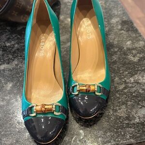 Talbots Teal and Blue Heels with Bamboo Accent